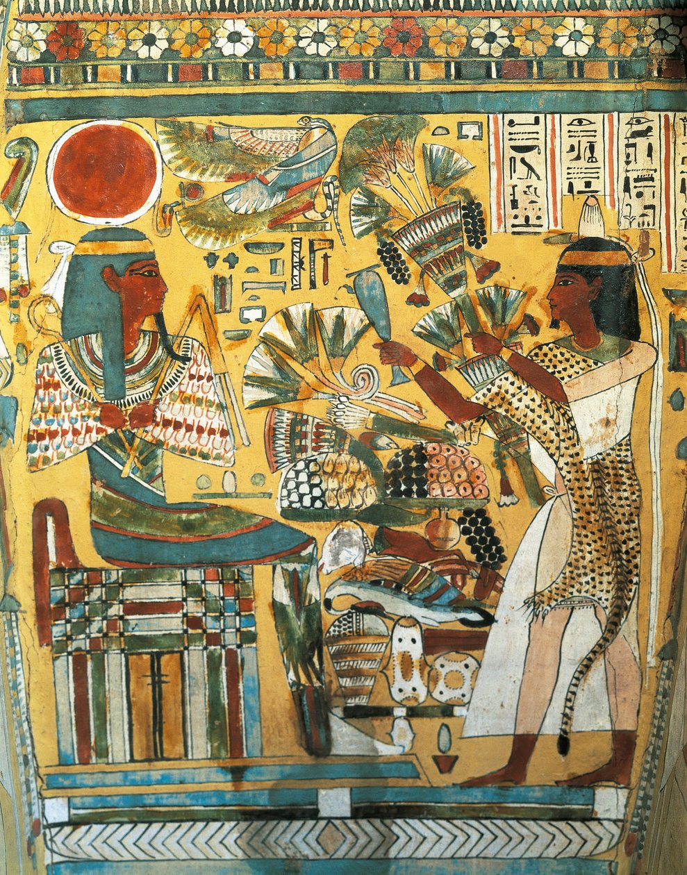 Amonin temppelin kirjanoppineen Ankt Ef Rhonsonin sarkofagi, sisustusyksityiskohta: vainaja uhraa kukkia lännen jumalalle, uusi kuningaskunta, dynastia XX af Egyptian 20th Dynasty