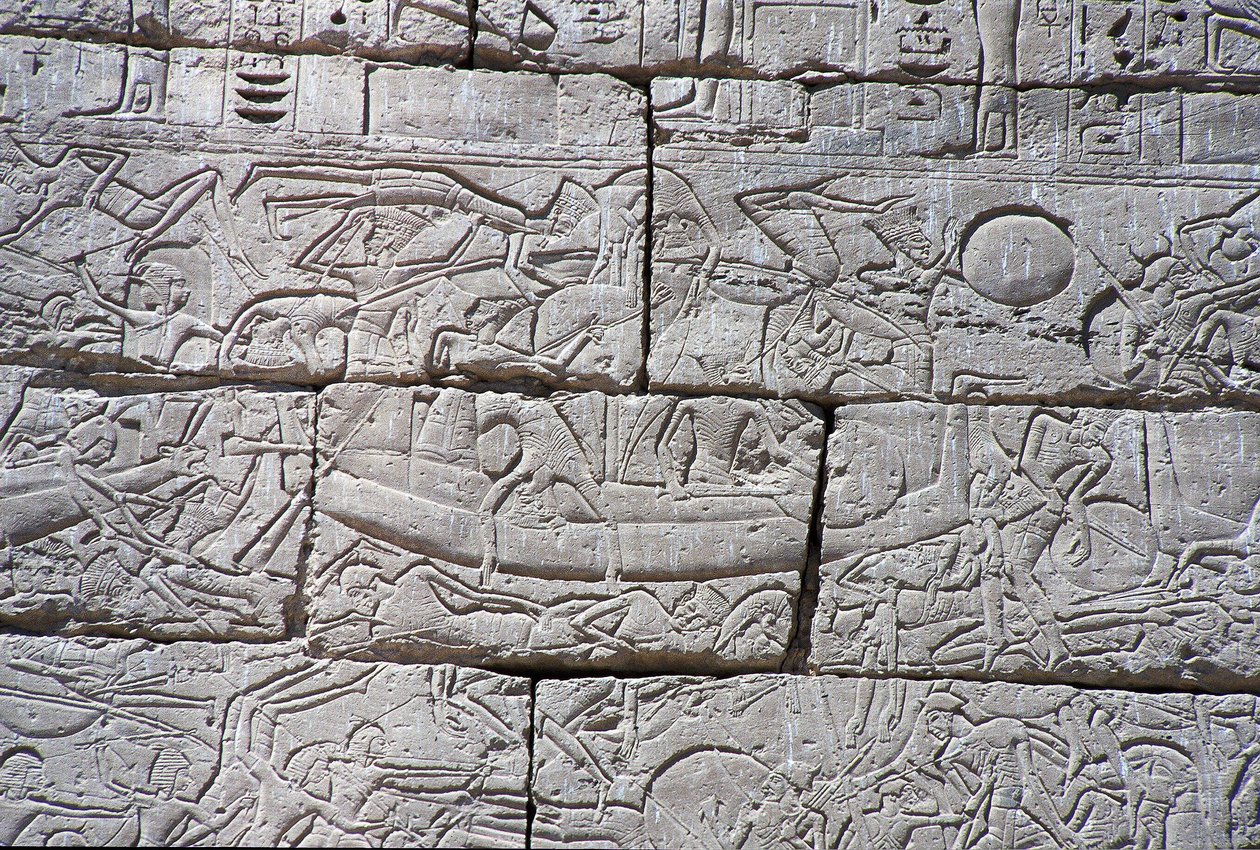 Havfolket, Søslaget ved Ramses III, Medinet Habu, 1195-64 f.Kr af Egyptian 20th Dynasty