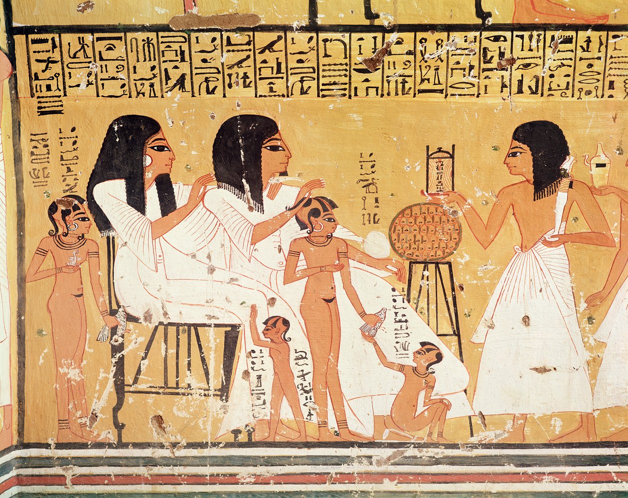 De døde, deres familie og deres tjenere, fra Ankerkhes grav, Workmens Tombs, New Kingdom (vægmaleri) af Egyptian 20th Dynasty