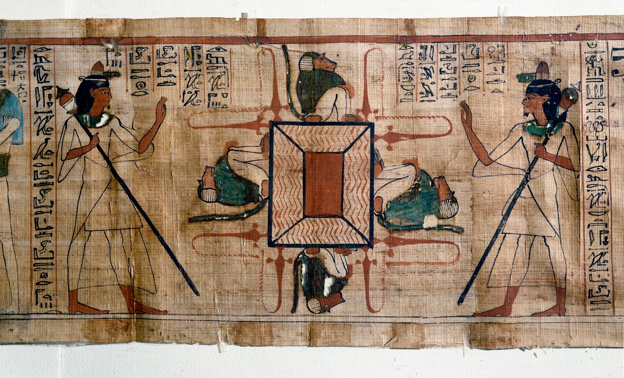 Egyptisk antikvitet: Lake of Fire til Helvede. Papyrus fra en Dødebog. Papyrus fra det 21. dynasti af Egyptian 21st Dynasty