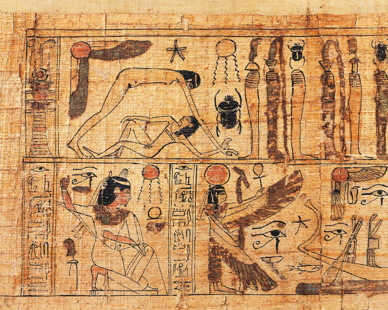 Begravelsespapyrus af Serimen, præst af Amon, detalje om verdens skabelse, adskillelse af Geb og Nut af Egyptian 21st Dynasty