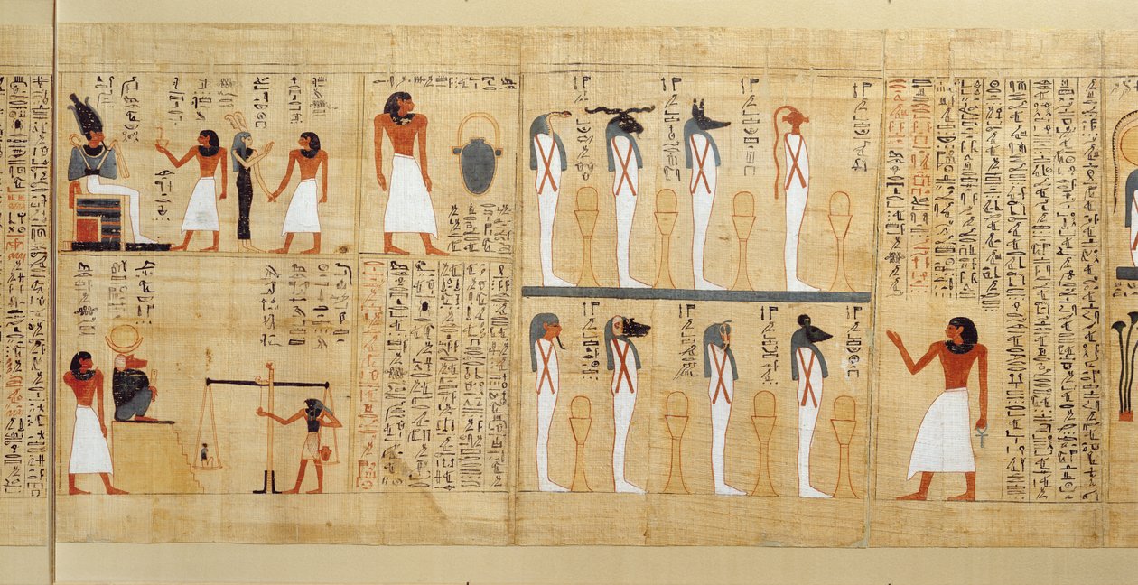 Mytologisk papyrus fra Imenemsaouf, tredje mellemperiode, ca. 1000 f.Kr. (malet papyrus) (detaljer) af Egyptian 21st Dynasty