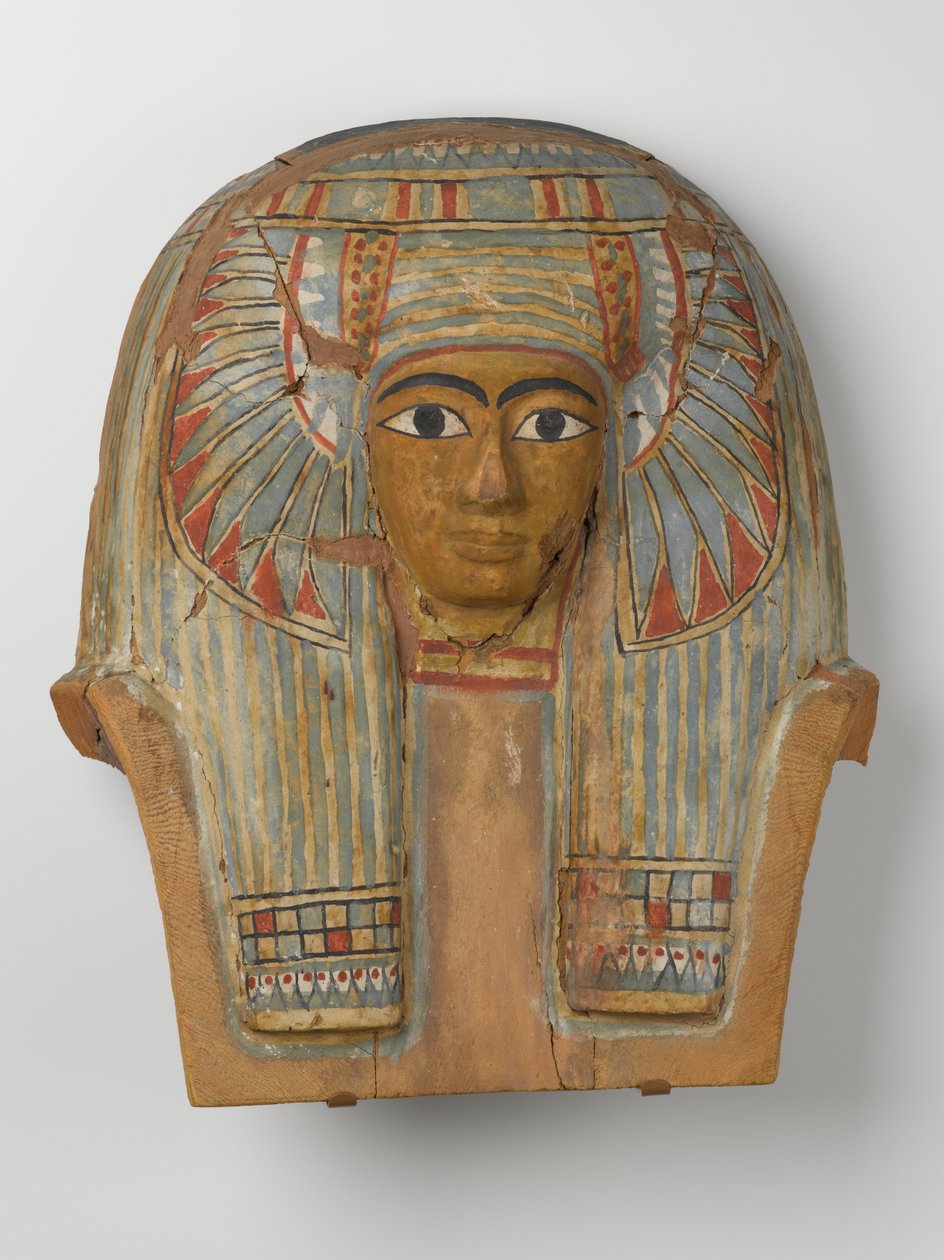 Ansigt fra et kistelåg af træ, ca. 945-715 f.Kr. (træ med gesso og maling) af Egyptian 22nd Dynasty