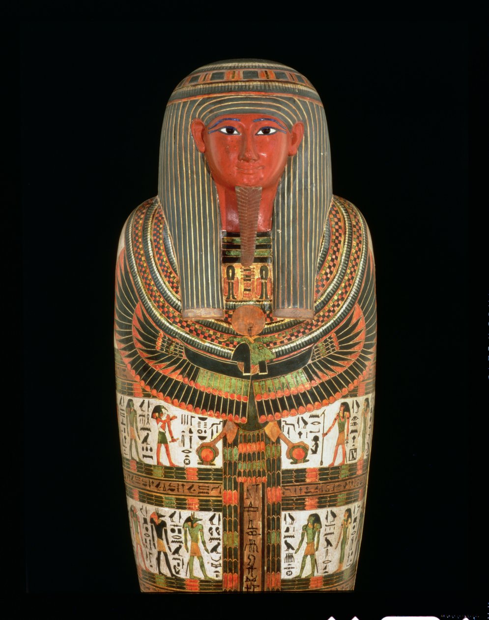 Mumiekartonnage af Nespanetjerepenere, detalje, sandsynligvis fra Theben, tredje mellemperiode (linned eller papyrus blandet med gips, malet) (detalje af 104182) af Egyptian 22nd Dynasty