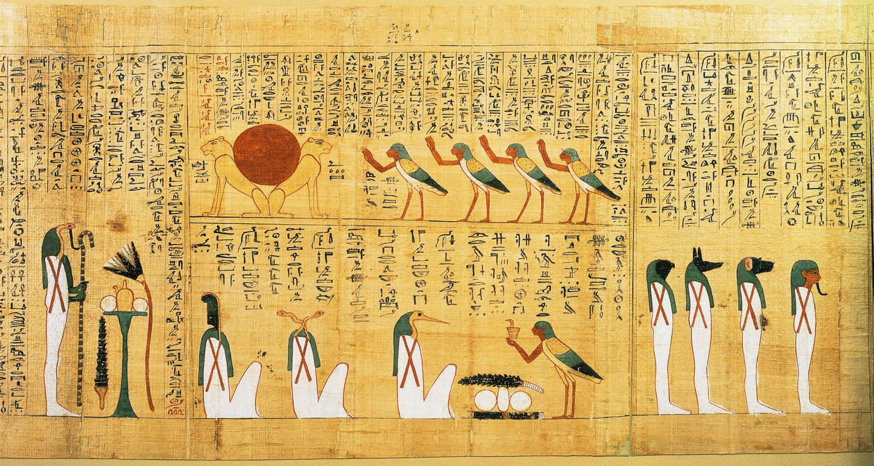 Mytologisk papyrus af Imenemsauf, hovedbærer af Amon. Detalje: hymne til solen afbildet som to løver af Egyptian 22nd Dynasty