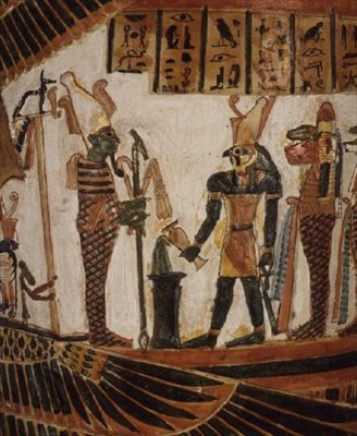 Osiris, detalje fra kartonnage af Nekhtefmet, tredje mellemperiode, ca. 934-889 f.Kr. (pudset og malet linned) af Egyptian 22nd Dynasty