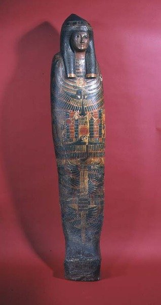 Sarkofag for en ung kvinde, der blev kaldt Djed-montu-iues-ankh, Pamius hustru, tredje mellemliggende periode, 850-730 f.Kr. (polykrom gesso) (for detaljer se 83358) af Egyptian 22nd Dynasty