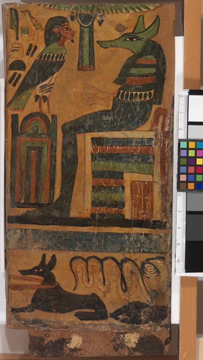 Anubis og den afdødes sjæl, fra en sarkofag (panel) af Egyptian 26th Dynasty