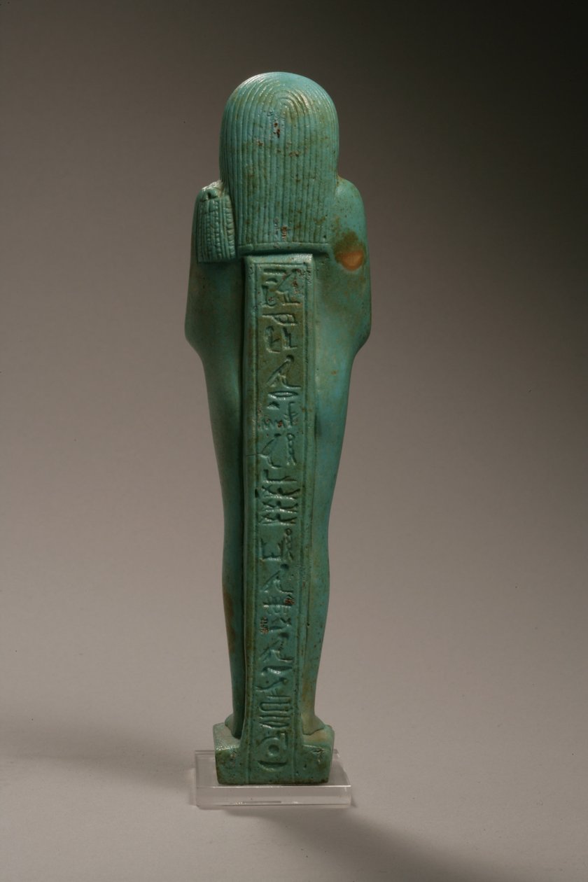 Set bagfra af en ushabti-figur for Hekaemsaf, admiral af flåden, regeringstid af Amasis, 570-526 f.Kr. (fajance) (se 270355 for forside) af Egyptian 26th Dynasty