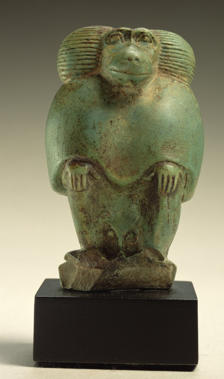 Siddende bavian, sen periode (fajance) af Egyptian 26th Dynasty