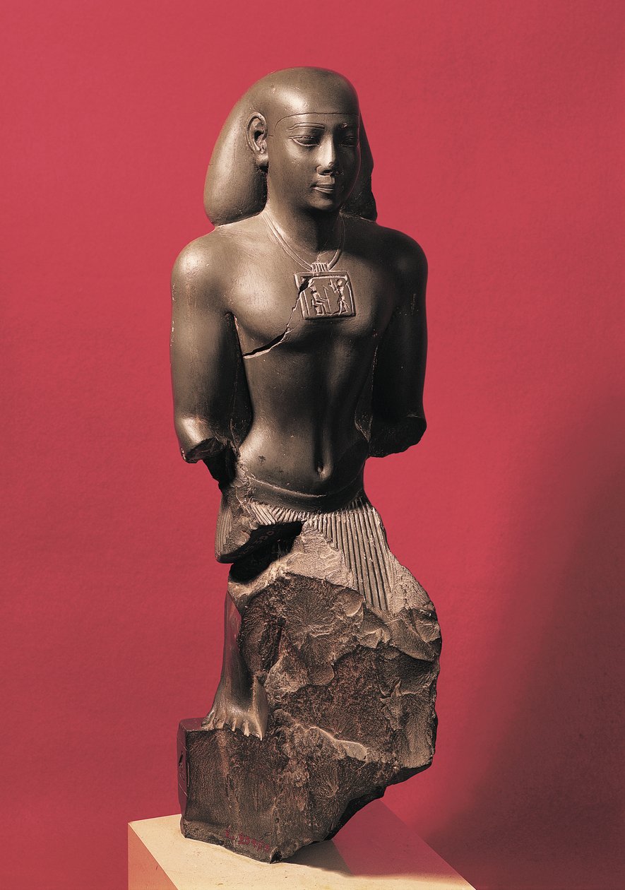 Statue af Iahmes Saneith, en højtstående embedsmand, Saite-perioden, ca. 570-526 f.Kr. (skifer) af Egyptian 26th Dynasty