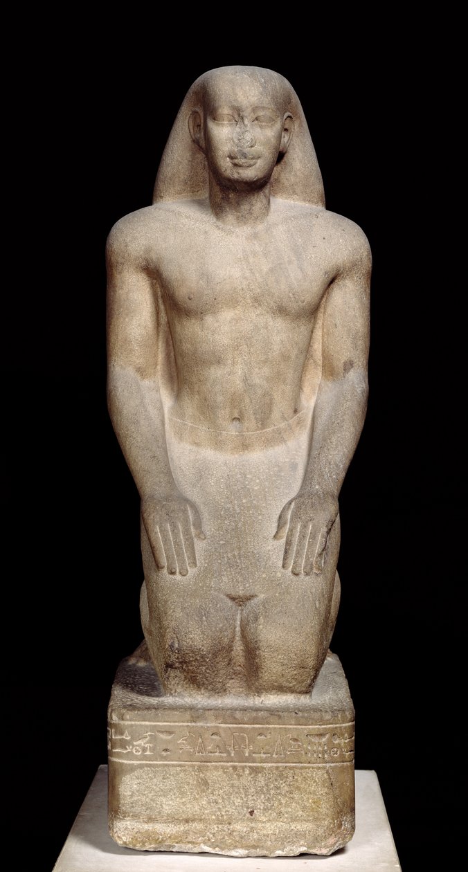 Statue af Nakhtorheb knælende, Saite-periode, ca. 595-589 f.Kr. (kvartsit) (se også 105657 & 280065) af Egyptian 26th Dynasty