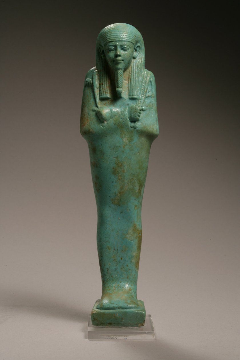 Ushabti-figur for Hekaemsaf, admiral af flåden, regeringstid af Amasis, 570-526 f.Kr. (fajance) (se 270355 for omvendt) af Egyptian 26th Dynasty