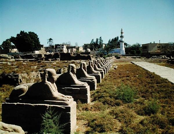 Avenue of Sphinxes, tilføjet af Nectanebo I (380-362 f.Kr.) Sen periode af Egyptian 30th Dynasty