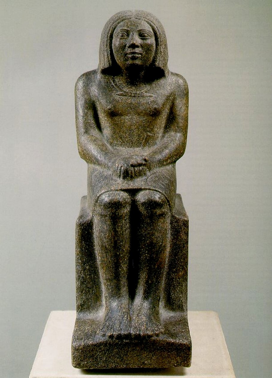 Siddende mandsfigur, Egypten, Ankh, 3. dynasti (porfyroid granit) af Egyptian 3rd Dynasty