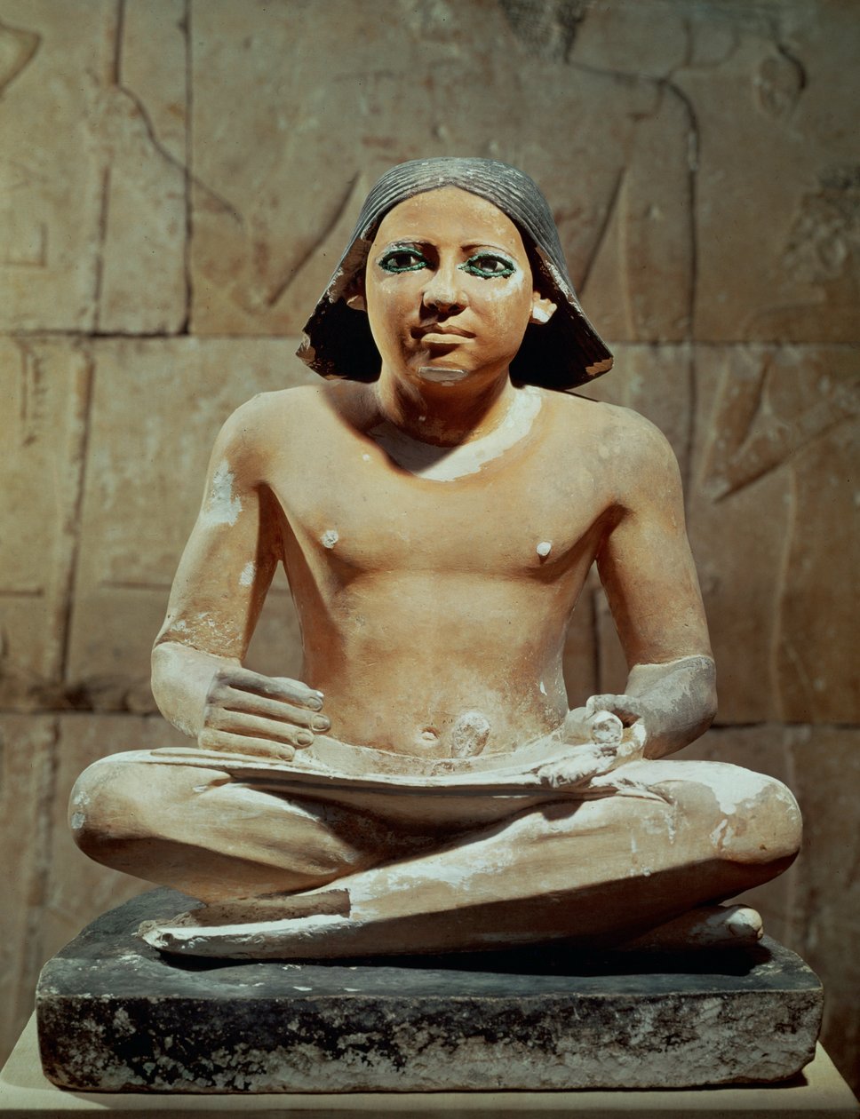Siddende skriftklog, der holder en skriftrulle (skulptur) af Egyptian 4th Dynasty