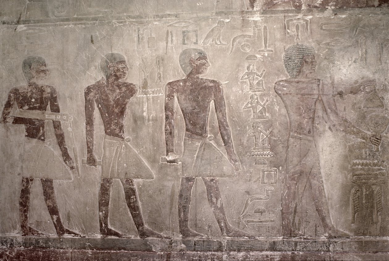 Håndværkere fra sydvæggen af Mastaba Chapel of Ti, Old Kingdom (vægmaleri) af Egyptian 5th Dynasty