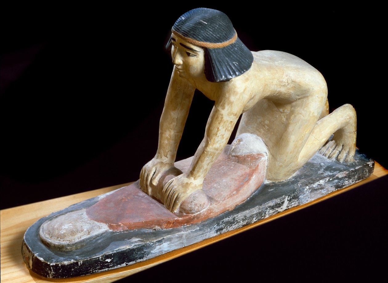 Egyptisk antikvitet: "" Egyptisk knusning af korn til at lave brød"" Figur. 5. dynasti. 2400 f.Kr. Firenze, Museo Archeologico af Egyptian 5th Dynasty