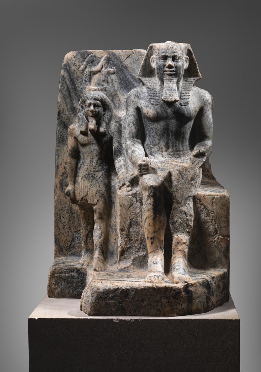 Kong Sahure og en Nome-gud, ca. 2458-2446 f.Kr. (gnejs) af Egyptian 5th Dynasty