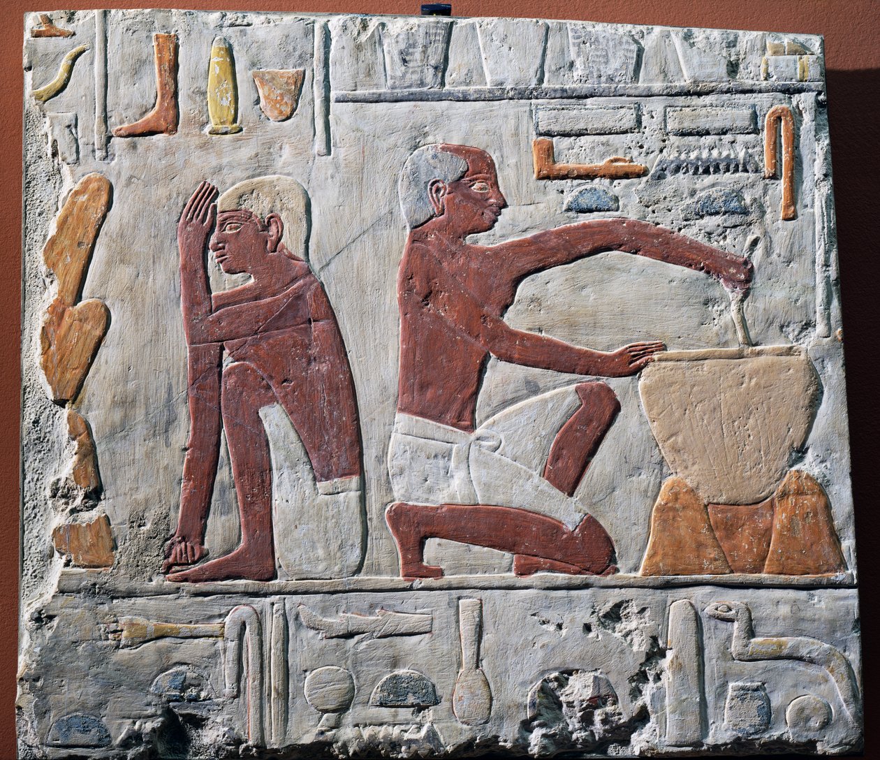 Tilberedning og bagning af brød, 2500-2350 f.Kr. (malet kalksten) af Egyptian 5th Dynasty