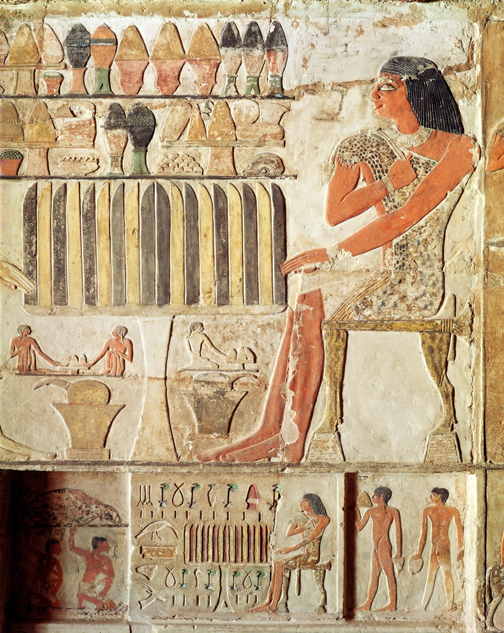 Den afdøde foran et bord med mad, egyptisk, Gamle Kongerige (vægmaleri) af Egyptian 5th Dynasty