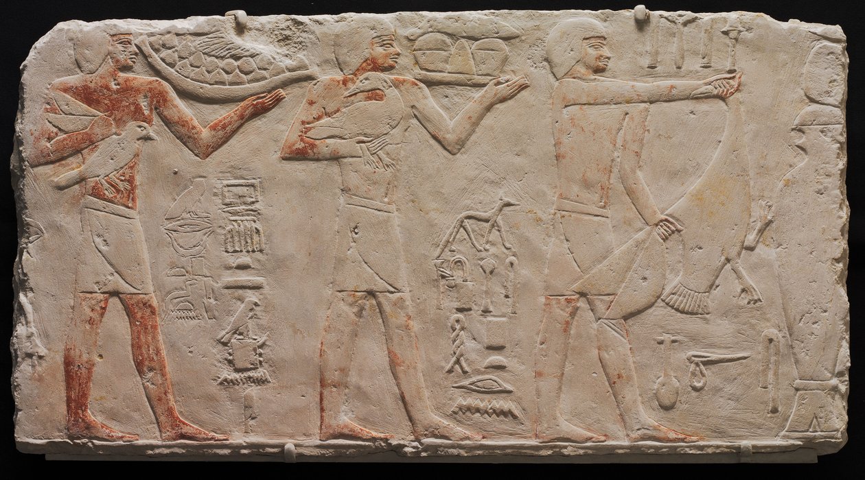 Relief af tre offerbærere, fra Saqqara, ca. 2311-2281 f.Kr. af Egyptian 6th Dynasty