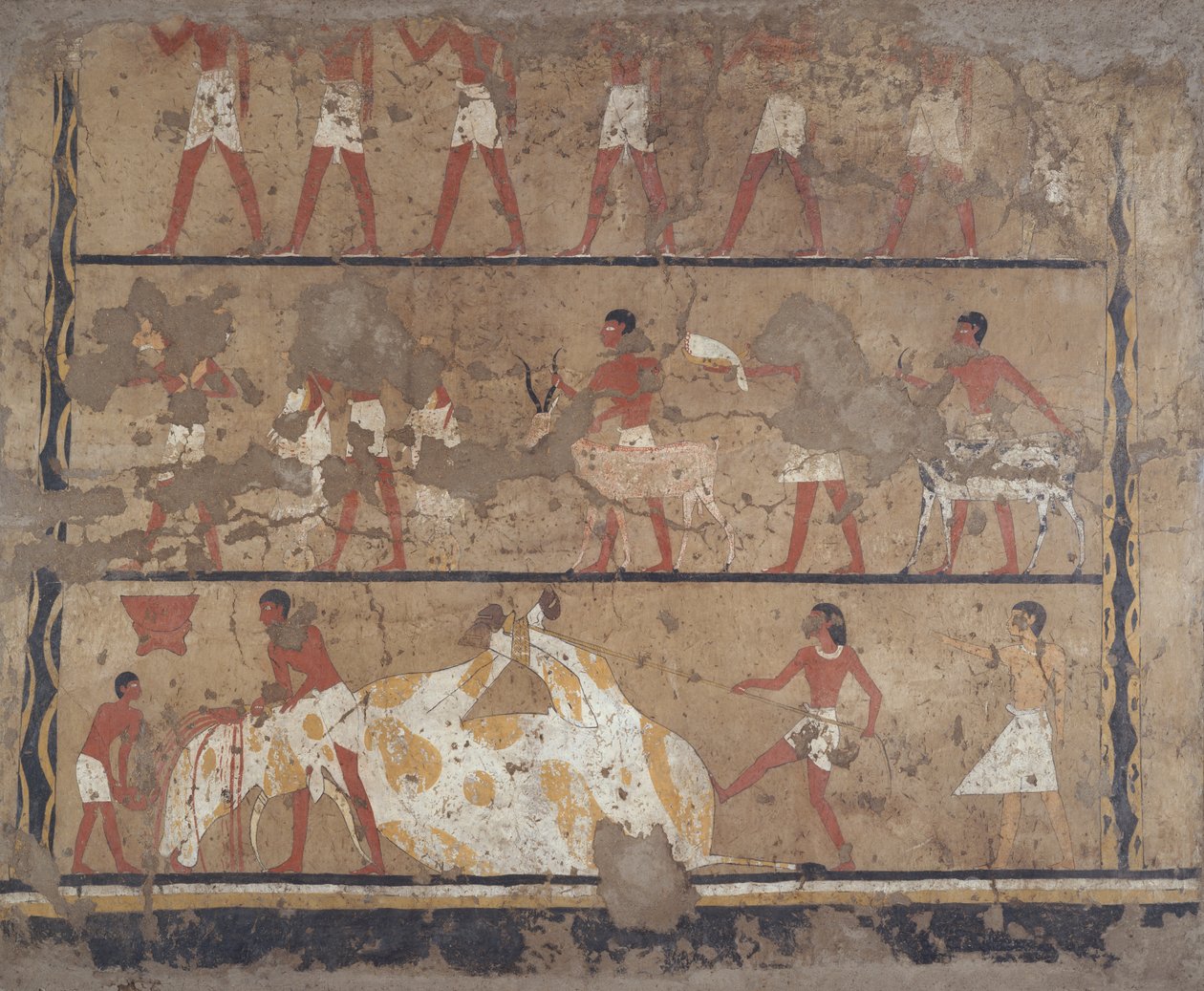 Scener med kvægavl, slagtning, ofring og ofring, Itis grav og Neferu (vægmaleri) af Egyptian 6th Dynasty