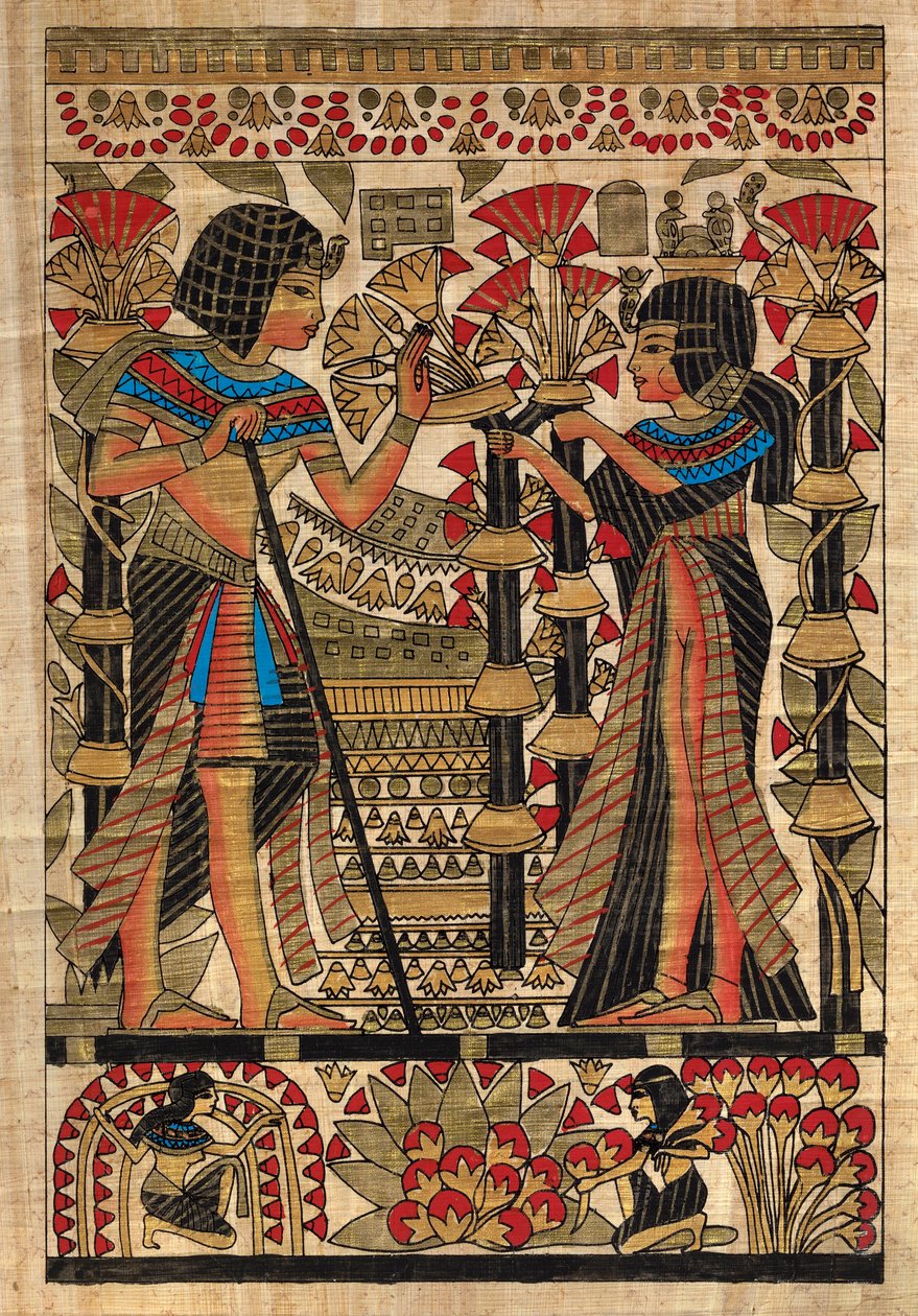 Egyptisk kunst, egyptisk papyrus: Farao og hans kone, Coll, del af Egyptian Egyptian