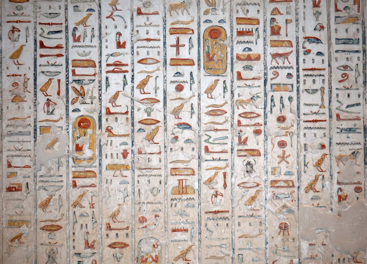 Vægmaleri af hieroglyffer, Kongernes Dal, Luxor af Egyptian Egyptian