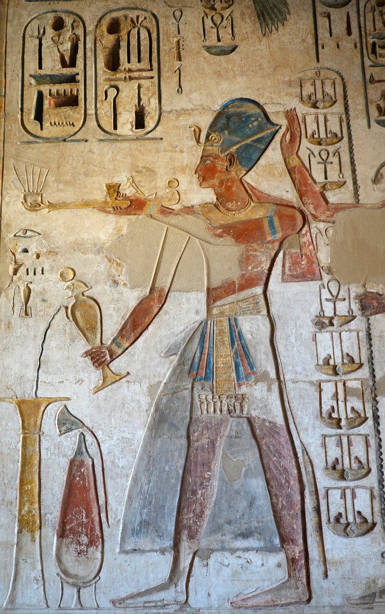 Farao, Horus-templet, Edfu (freskomaleri) af Egyptian Egyptian