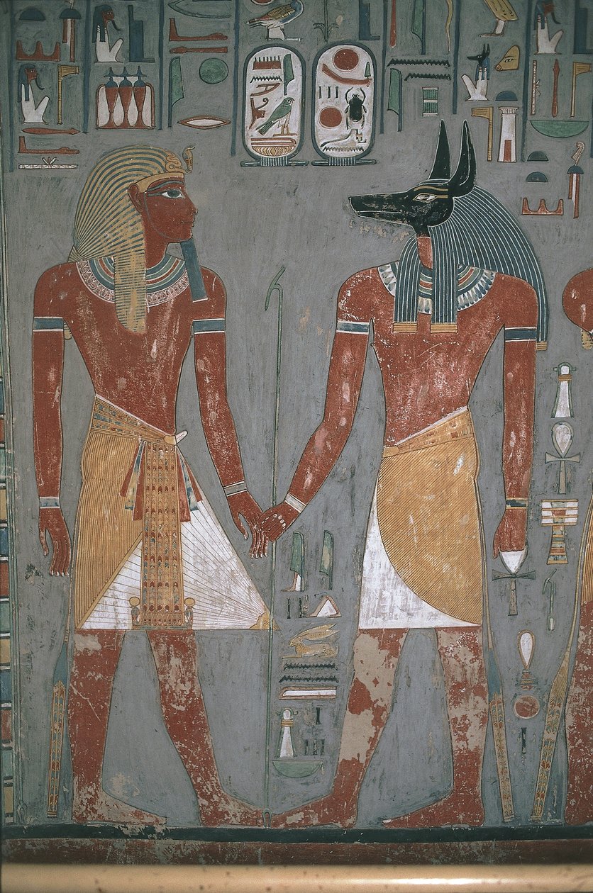 Farao og Anpu holder hinanden i hånden af Egyptian Egyptian