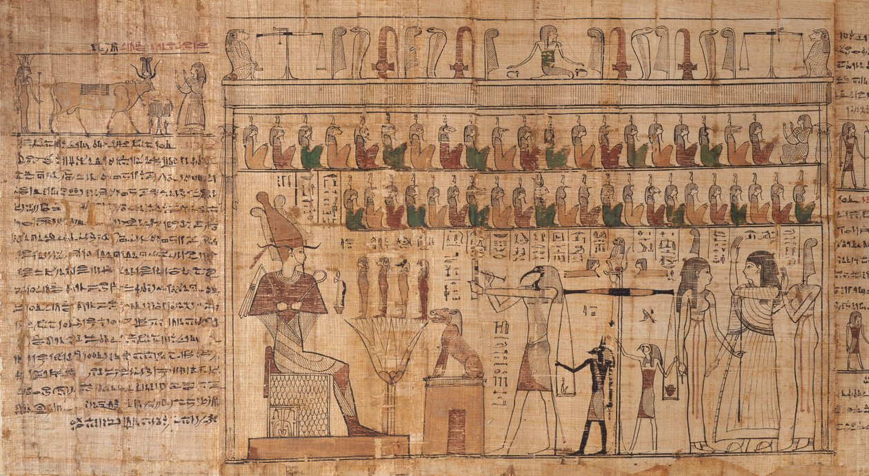 Tsekhonin kuolleiden kirja, yksityiskohta, sielujen punnitus (psykostaasi), -664 - -332 (papyrus) af Egyptian Egyptian