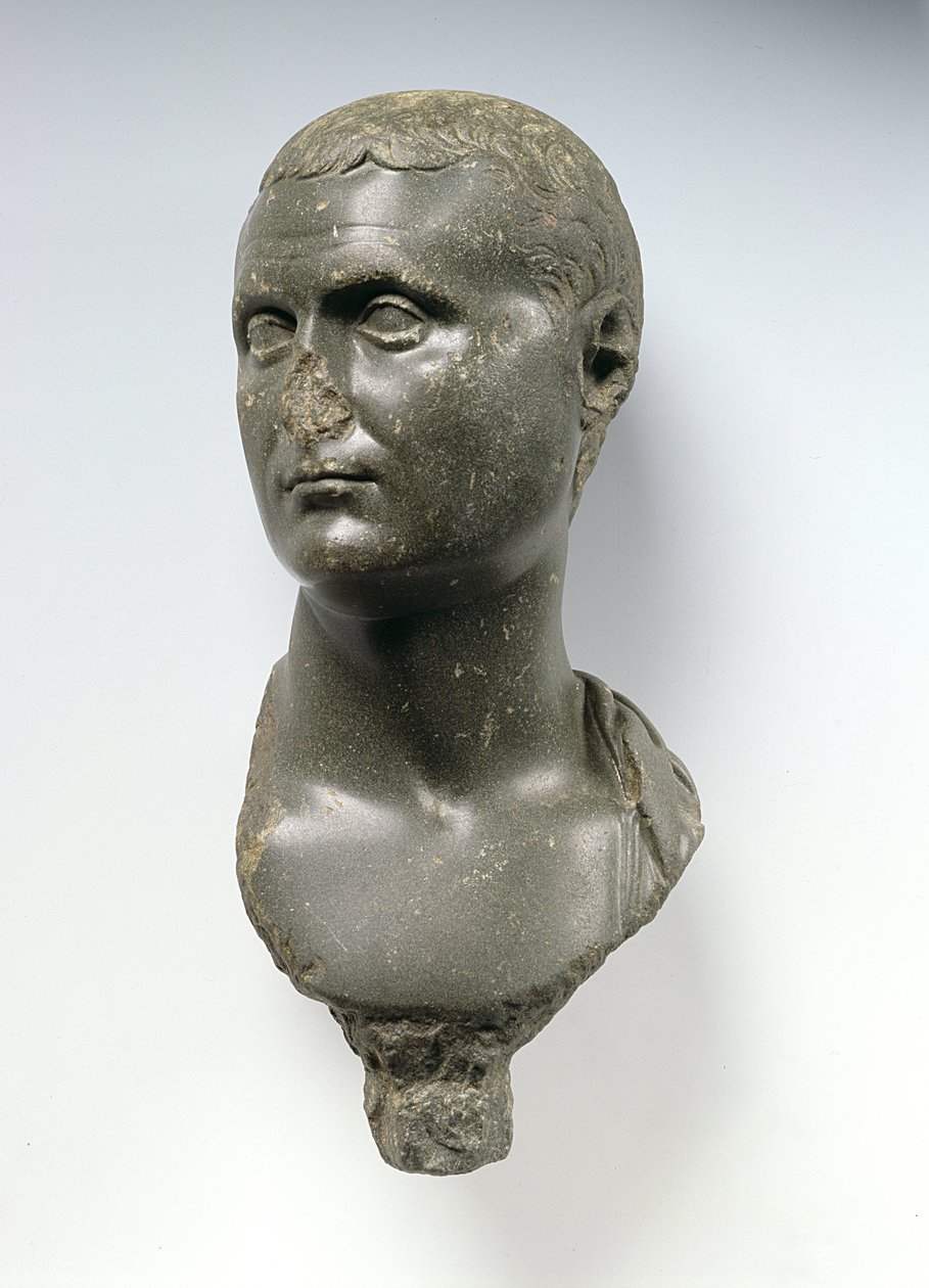 Buste af en romersk adelsmand, der siges at være Mark Anthony (ca. 82-30 f.Kr.), muligvis fra Alexandria, Egypten, 50 f.Kr. - 50 e.Kr. (skifer) af Egyptian Ptolemaic Period