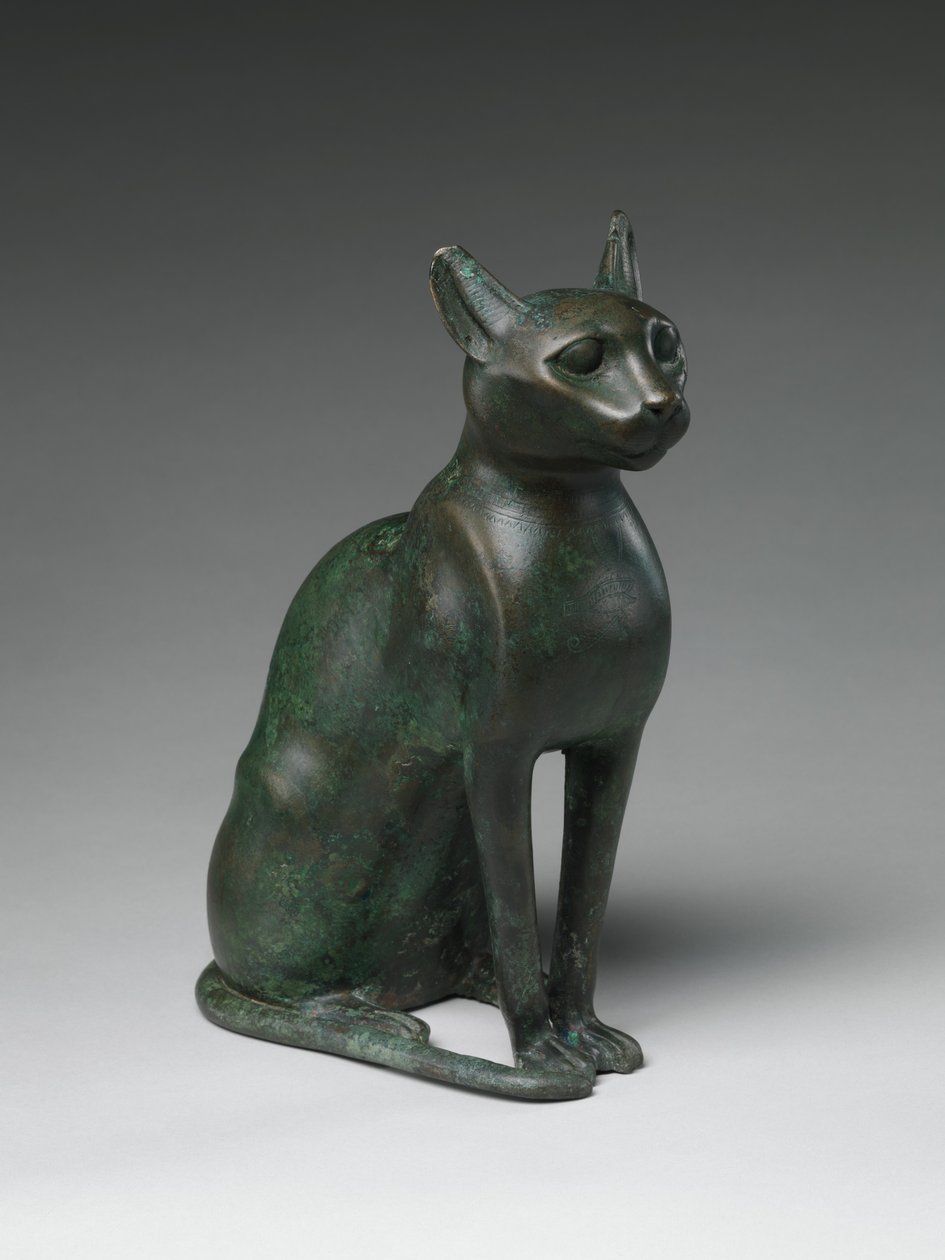 Kattestatuette beregnet til at indeholde en mumificeret kat, 332-30 f.Kr. (blybronze) af Egyptian Ptolemaic Period