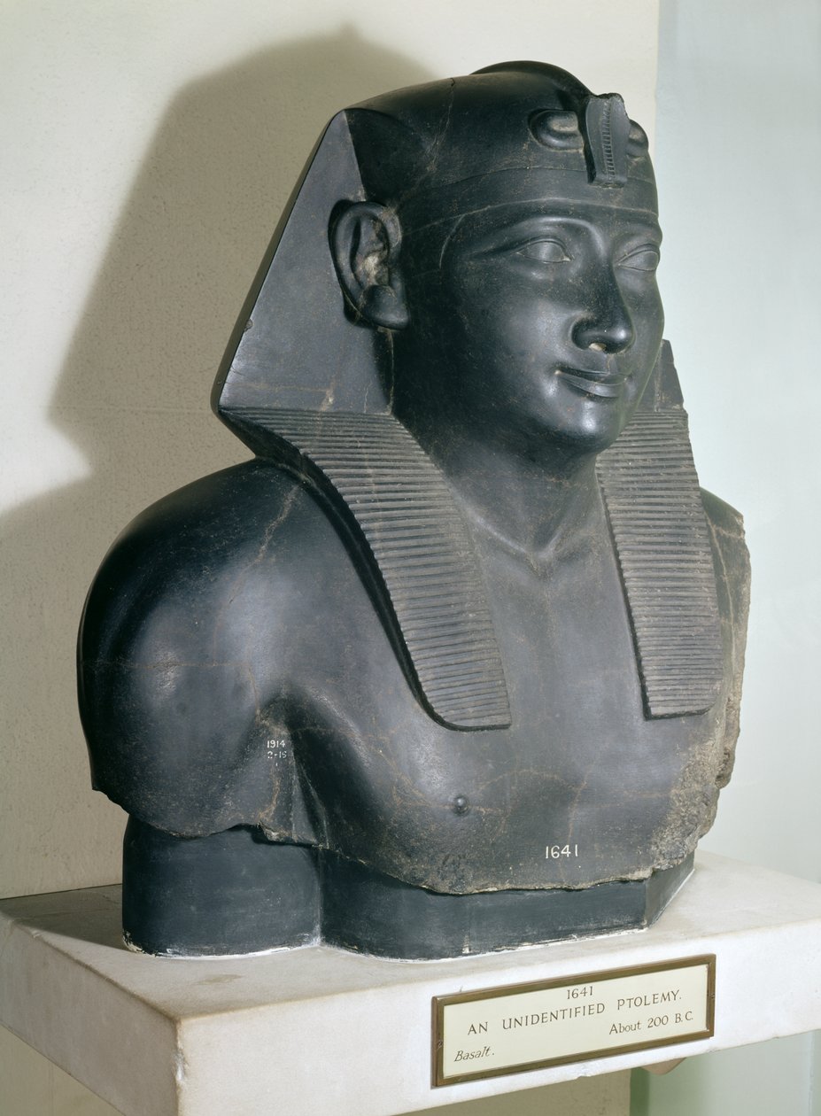Fragment af en statue i egyptisk stil af Ptolemæus I, 305-283 f.Kr. (basalt) af Egyptian Ptolemaic Period