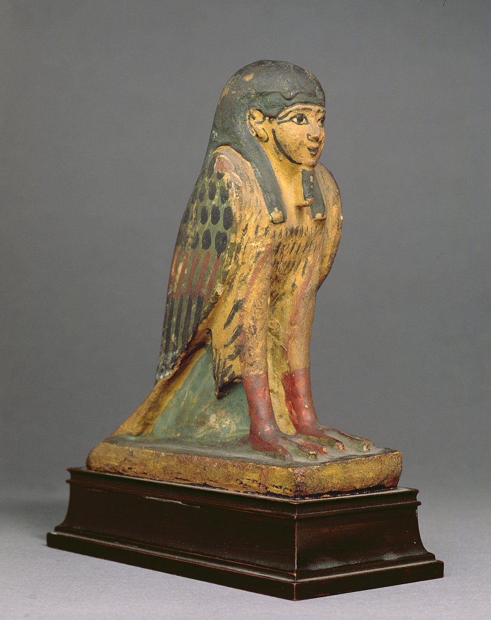 Menneskehovedet Ba fugl (gessoed og malet træ) af Egyptian Ptolemaic Period