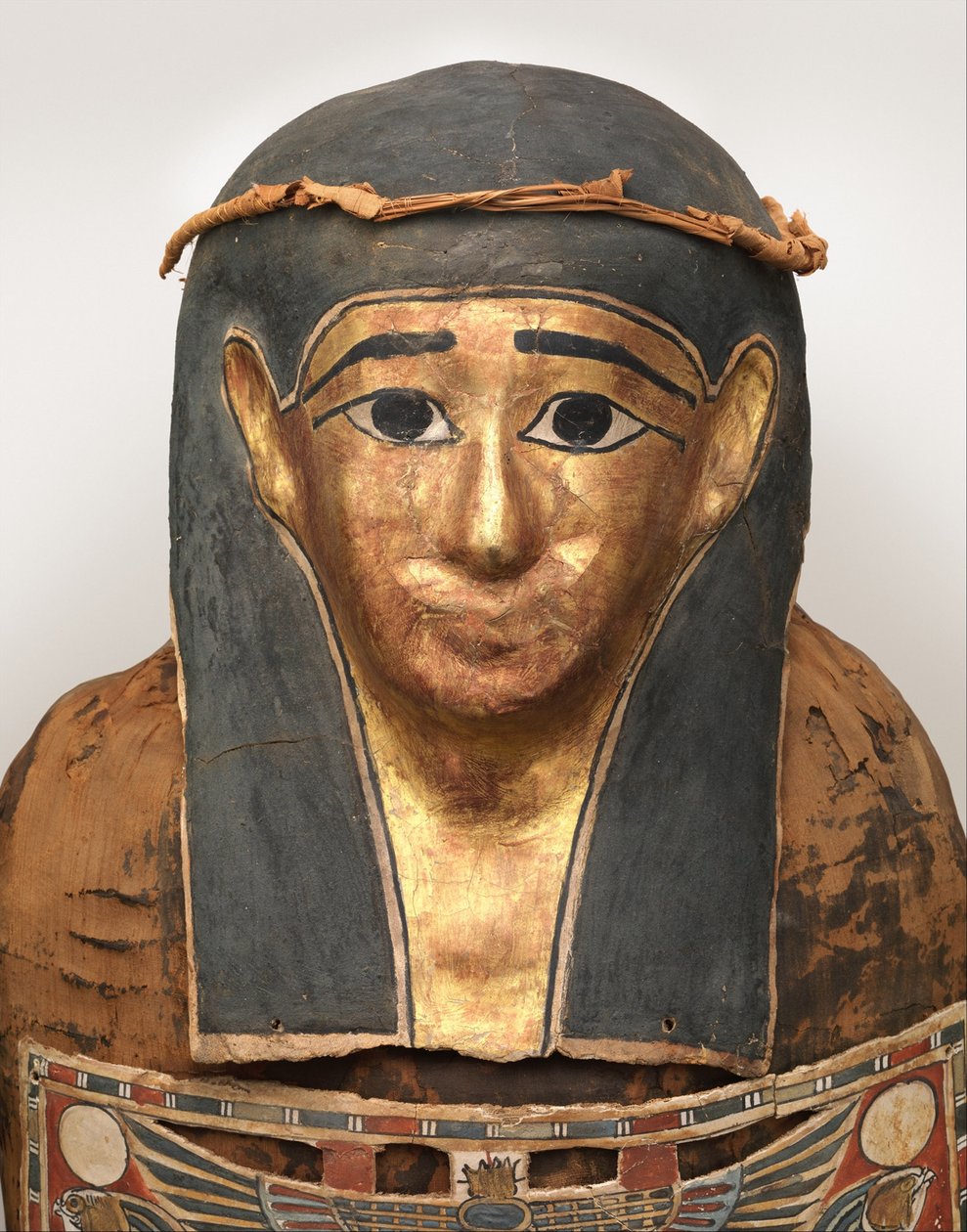 Mummy of Nesmin (detalje af mumiemaske med plantekrans), 200-30 f.Kr. af Egyptian Ptolemaic Period