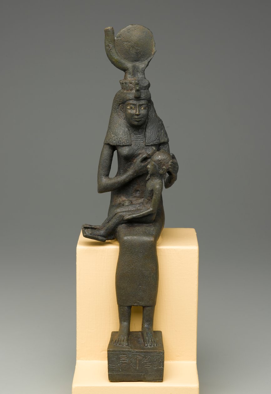 Siddende statuette af Isis, der holder Horus (bronze) af Egyptian Ptolemaic Period