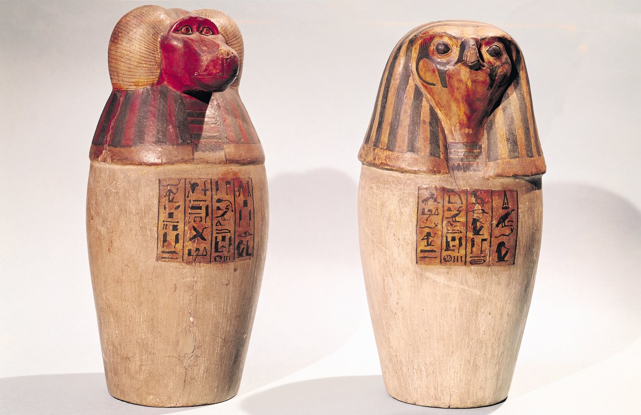 Kopier af to New Kingdom baldakinkrukker (malet træ) af Egyptian School