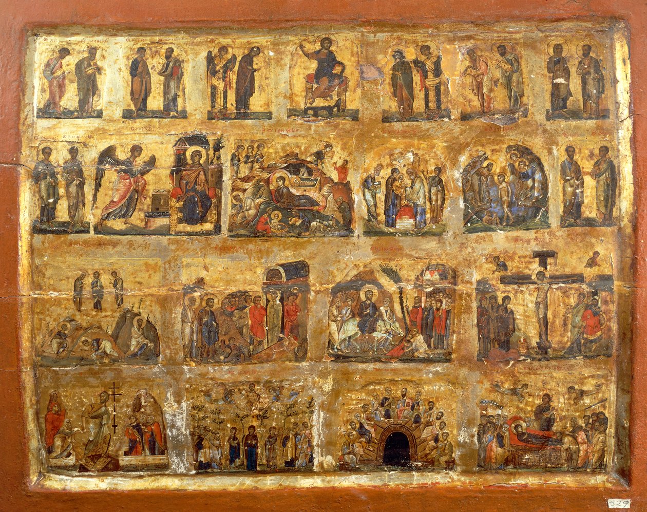 Deesis Row og de tolv store fester (maling og bladguld på panel) af Egyptian School
