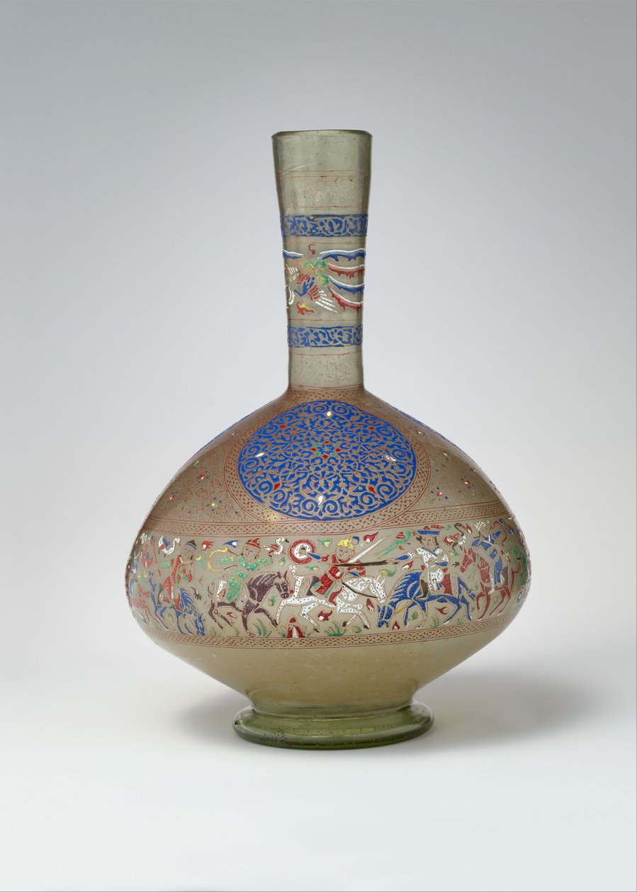 Emaljeret og forgyldt flaske, ca. 1270-99 (glas) af Egyptian School