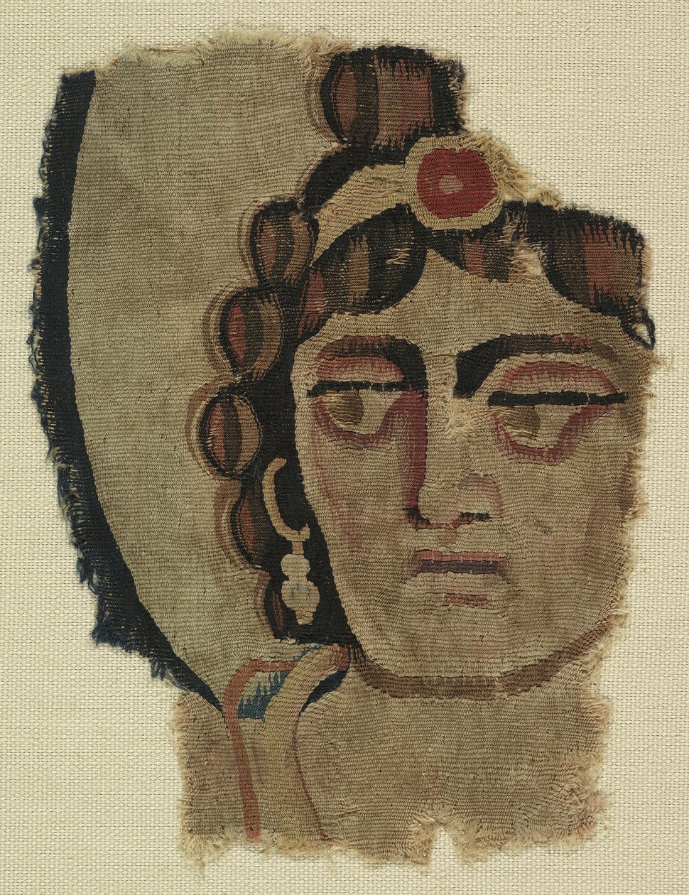 Fragment af et kvindehoved, koptisk (tekstil) af Egyptian School
