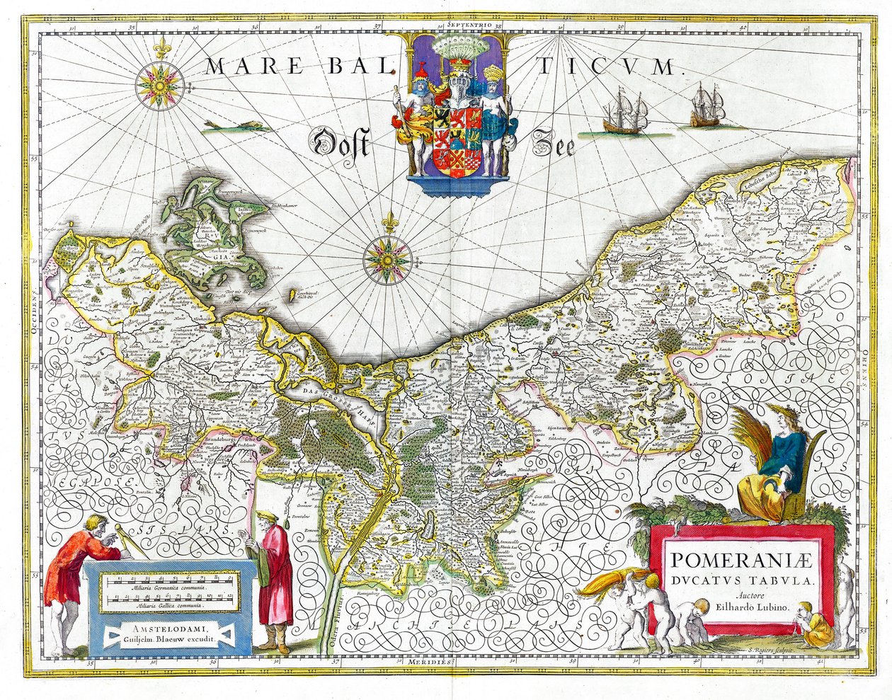 Kort over det historiske hertugdømmet Pommern fra 1600 -tallet af Eilhard Lubinus