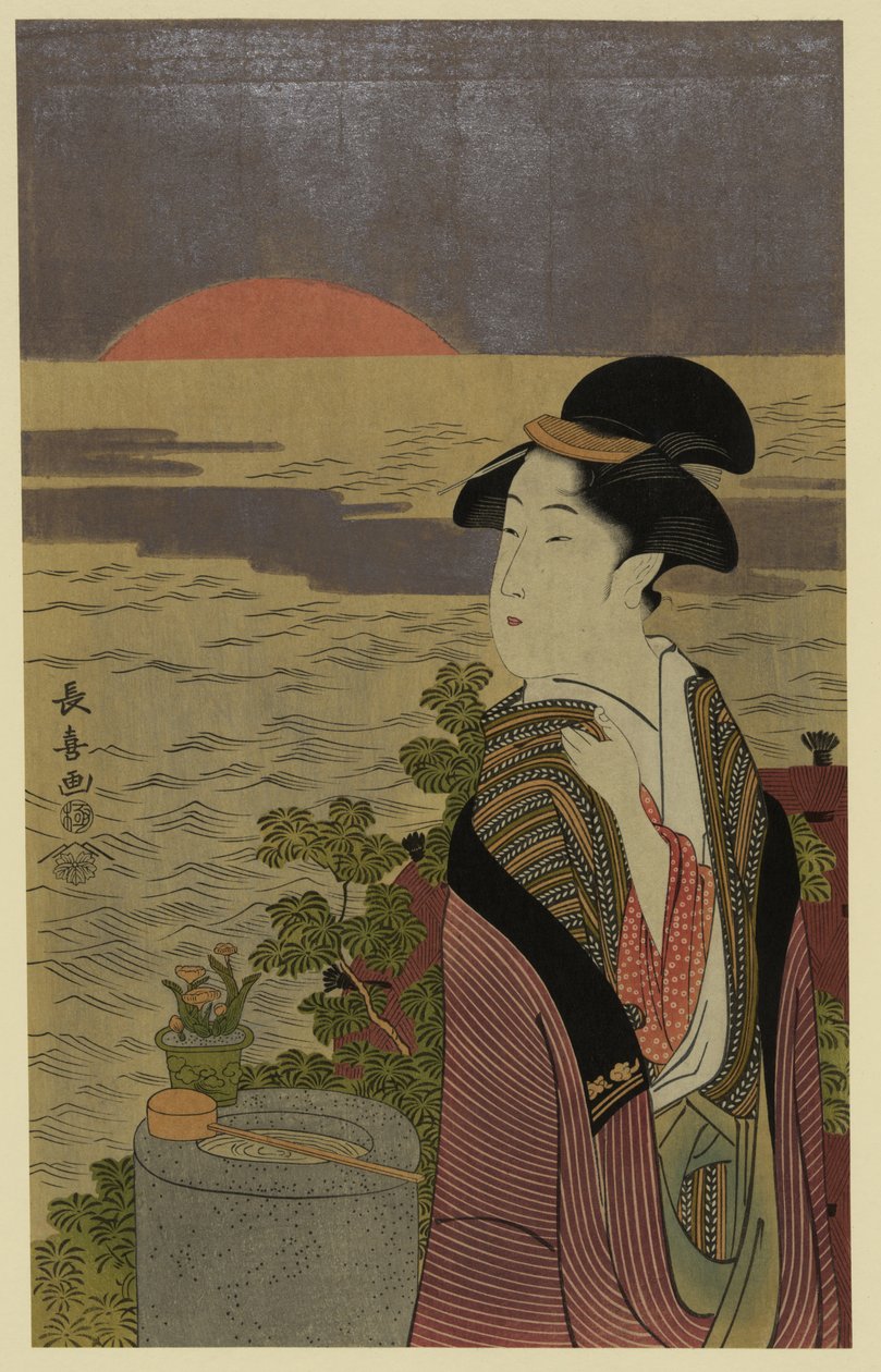 Japansk ukiyo-e i fuld farve i træsten af Eishōsai Chōki
