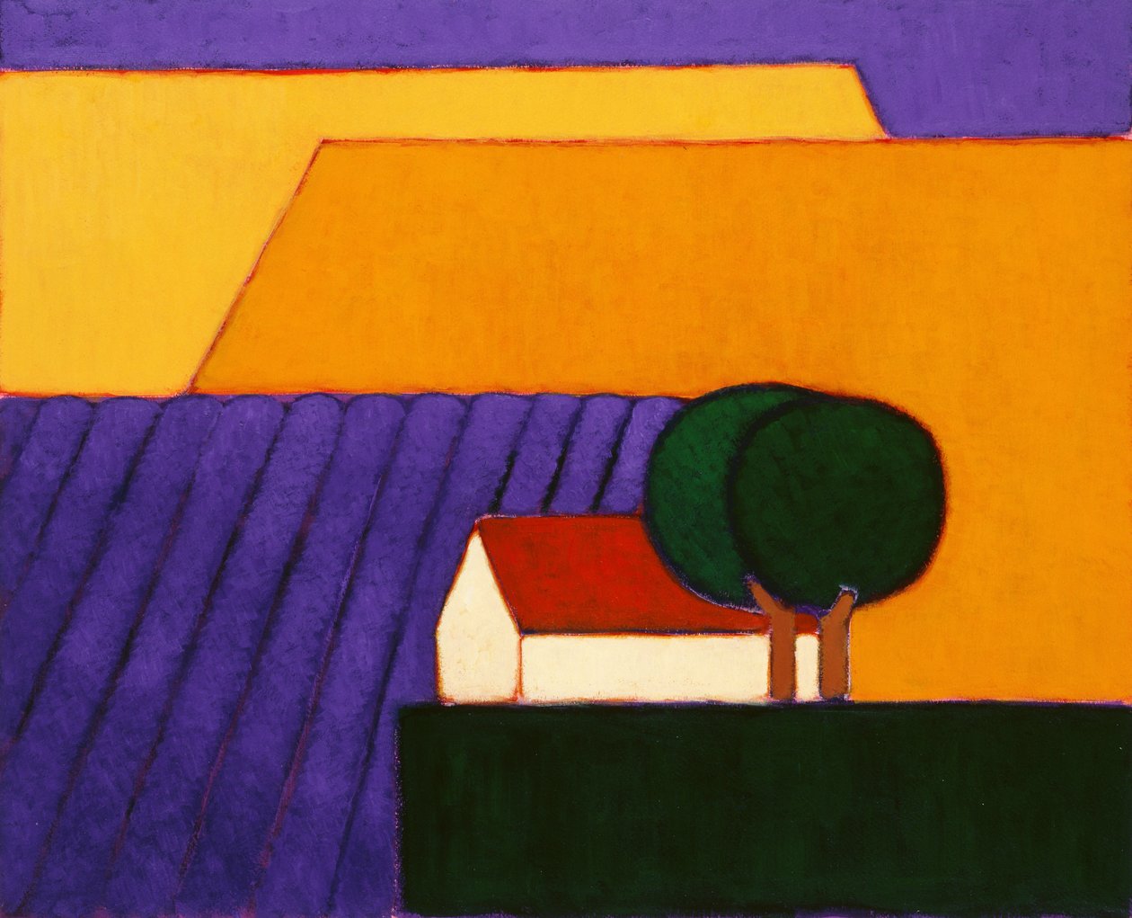 Lavender Field, Provence, 2004 (akryl på papir) af Eithne Contemporary Artist Donne