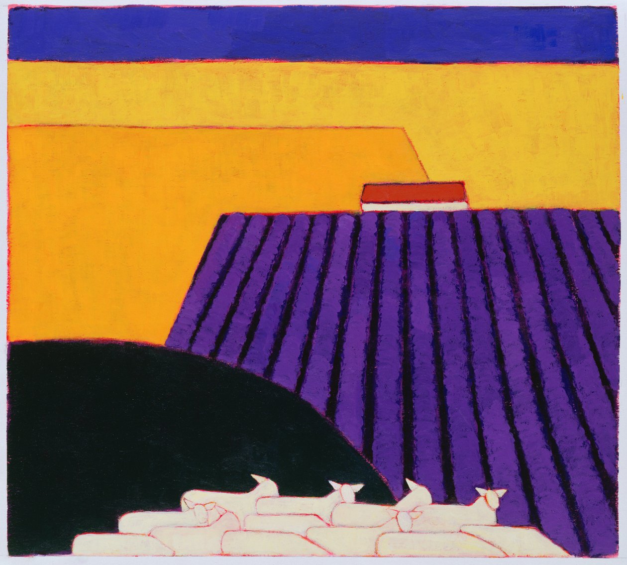 Får og lavendelmarker, 2004 (akryl på papir) af Eithne Contemporary Artist Donne