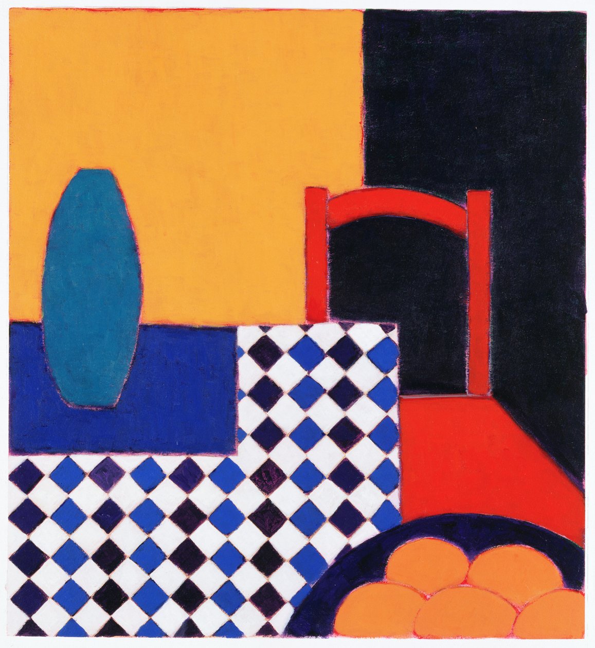 Stilleben med rød stol, 2002 (akryl på papir) af Eithne Contemporary Artist Donne