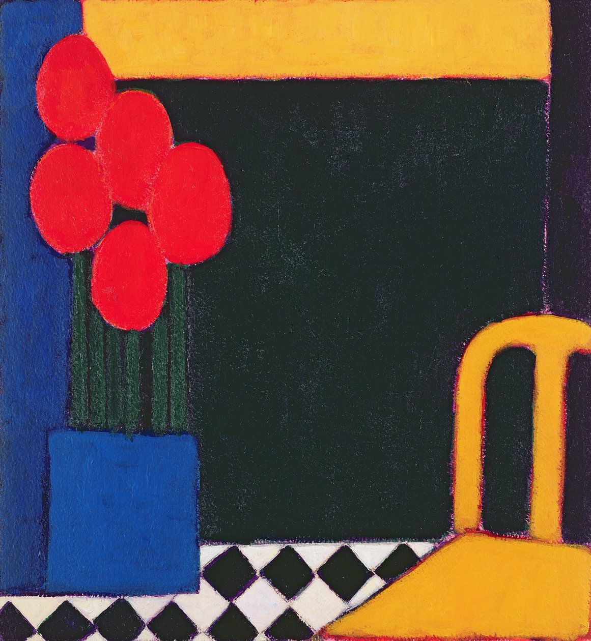 Tulipaner og gul stol, 2002 (akryl på papir) af Eithne Contemporary Artist Donne