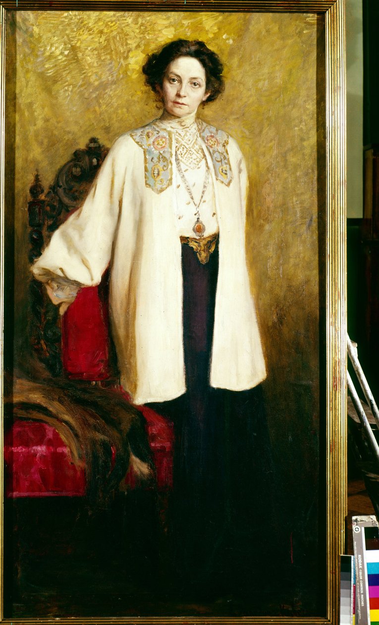 Portræt af skuespillerinden Vera Komissarjevskaia (Komissarzhevskaya) (1864-1910). Maleri af Ekaterina Sergeevna Zarudnaya Kavos (1862-1918), olie på lærred, ca. 1906. Russisk kunst 20. århundrede. State Central A.Bakhrushin Theatre Museum, Moskva. af Ekaterina Sergeevna Zarudnaya Kavos