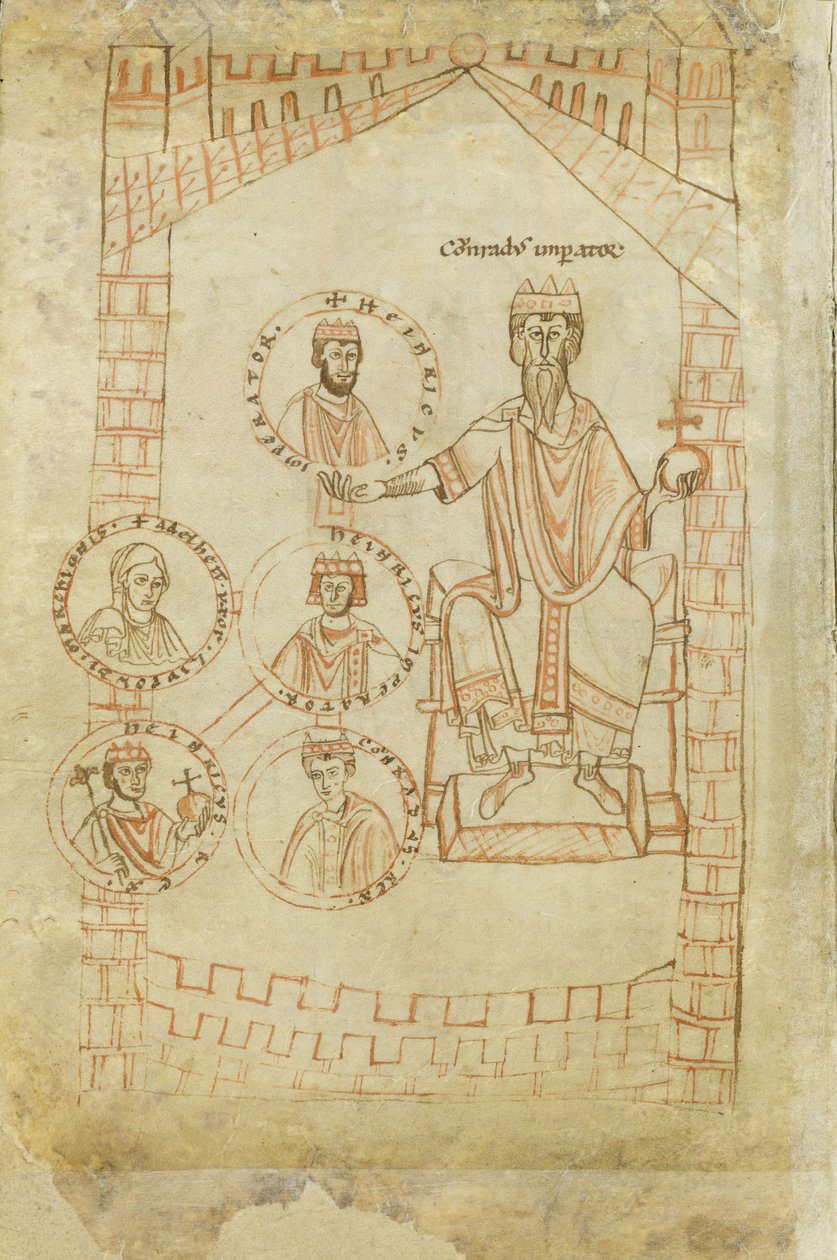 Salian Dynasty Family Tree: Conrad II, Henry III, Henry IV, hans kone Eupraxia of Kiev, Henry V, 12. århundrede af Ekkehard of Aura